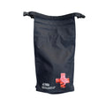 Black safety kit bag with a red cross logo on a white background