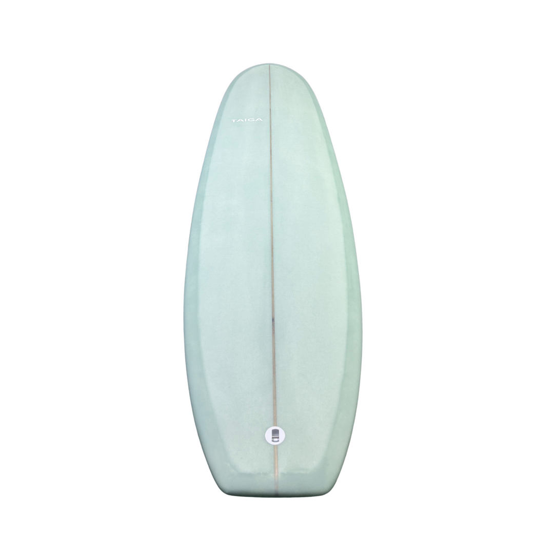 Tail View of The Longboard Surf Board in The Dusty Sage Color