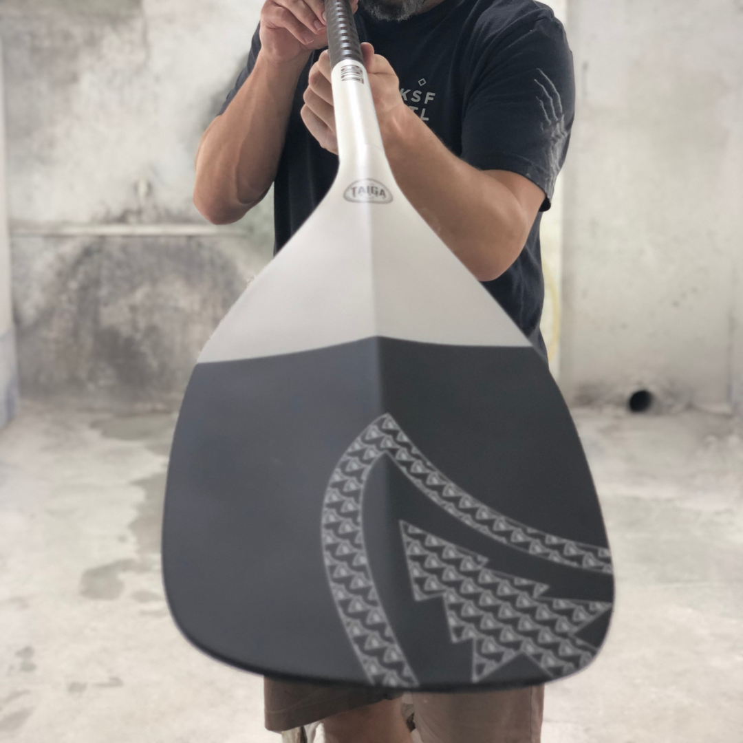 Elite Paddle White by TAIGA in the shaper room